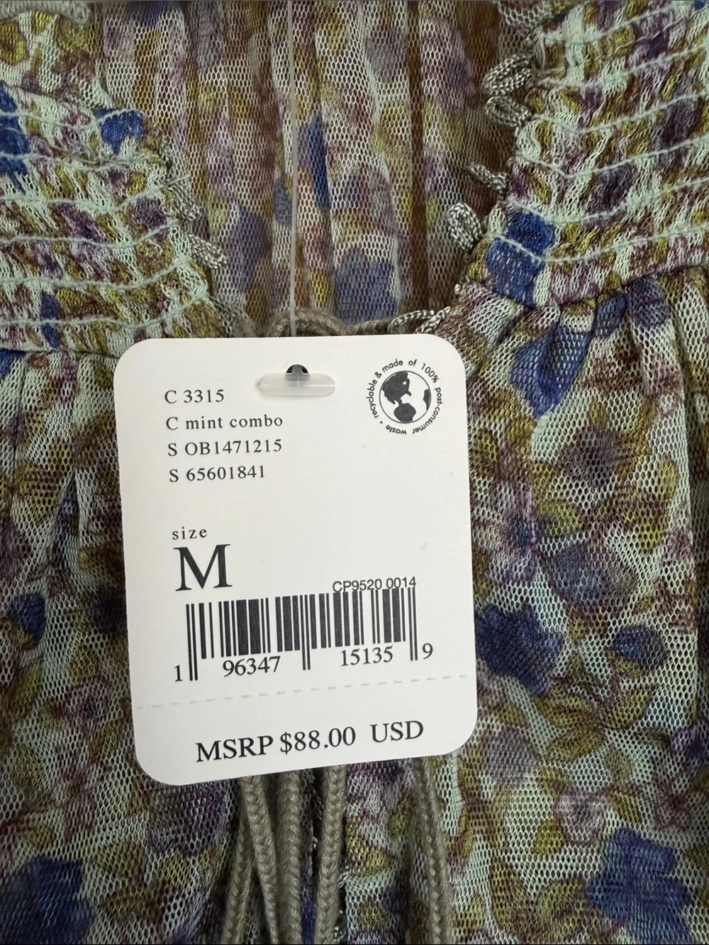 Free People Beatrice Floral Smocked Peasant Blouse Size Medium NWT